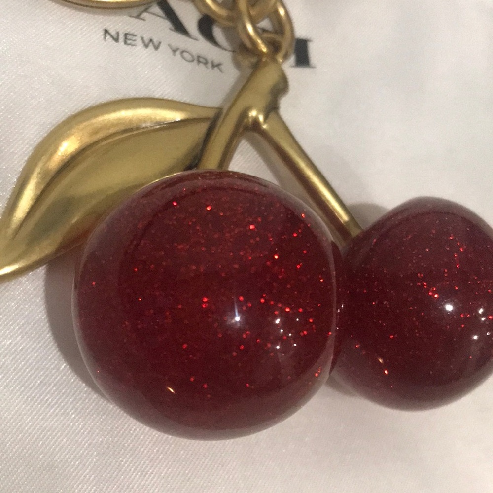 Coach Gold-Tone Keyring with Sparkling Red Cherry Charms - Picture 4 of 4
